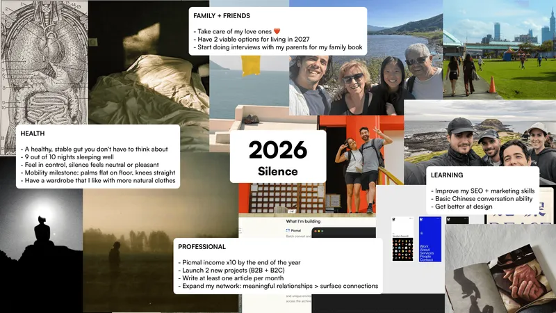 Visual board collage with images and goals for 2026