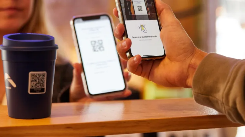 QR code scanning at a coffee shop