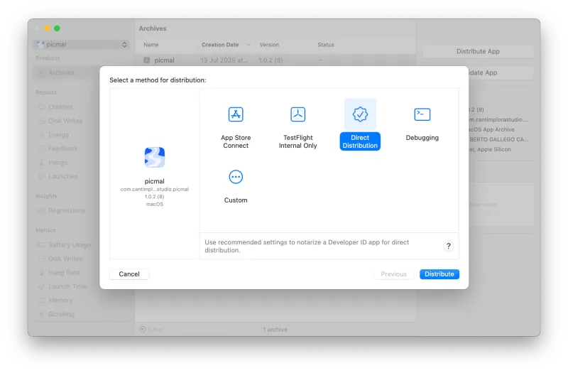 Xcode window showing the 